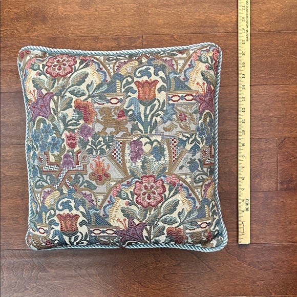 Vintage Floral and Lion Tapestry Accent Pillow Set of Two, Castlecore Bohemian